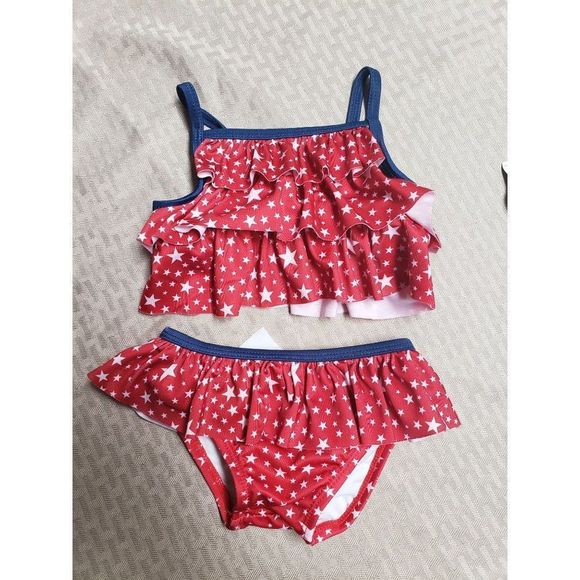 Crazy 8 Red White and Blue Two Piece Swimsuit Size 6-12 Months - Picture 4 of 5